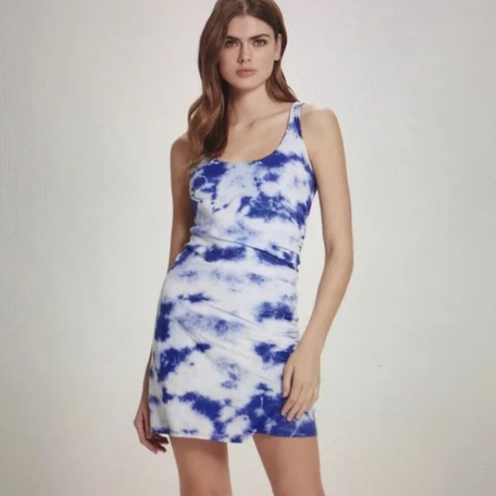 Goldie Tie-dye minidress, racerback, Small, blue/white